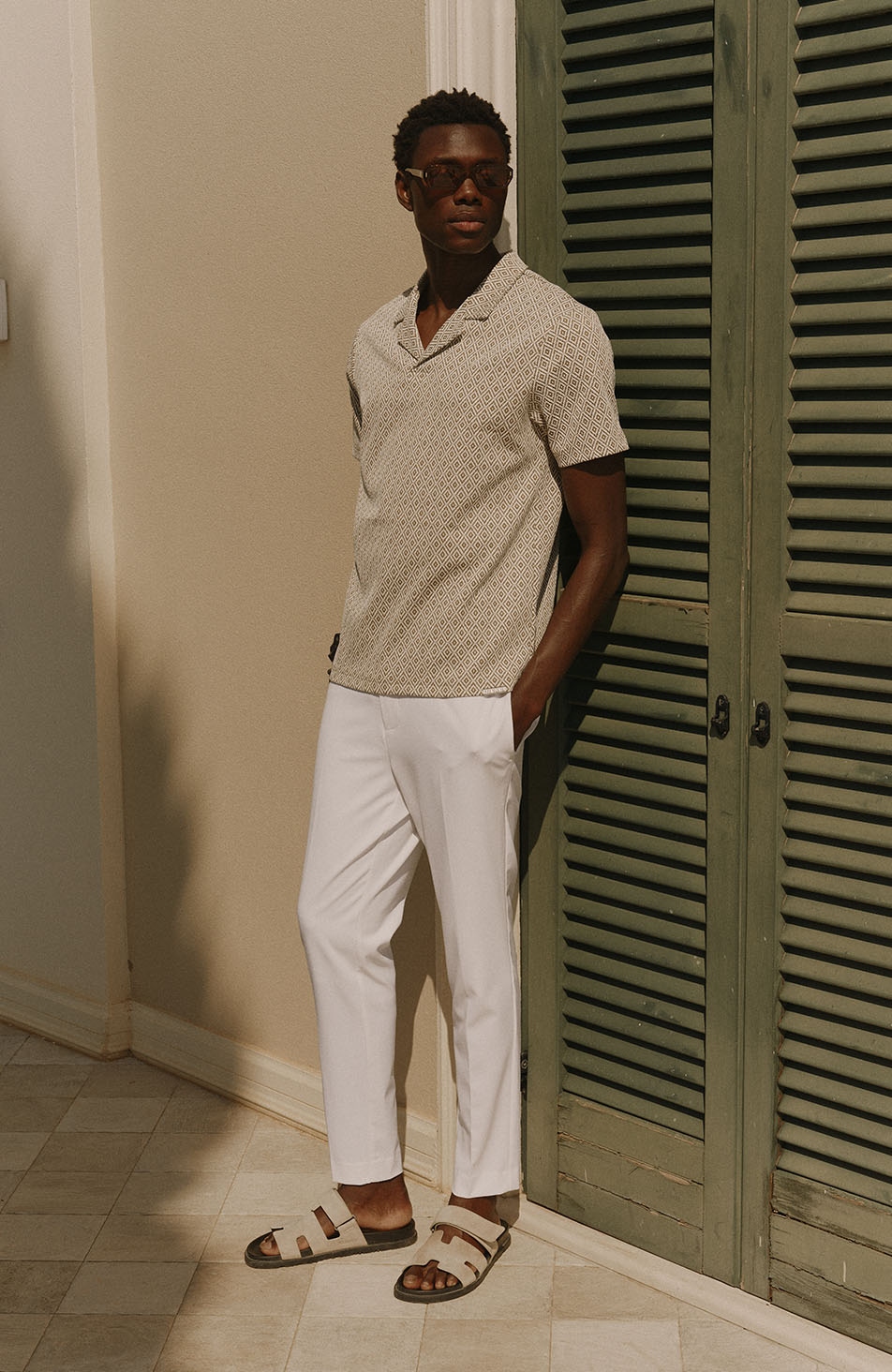 Piero Slim Geo Polo in Beige