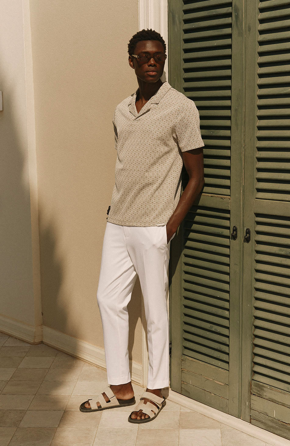 Piero Slim Geo Polo in Beige