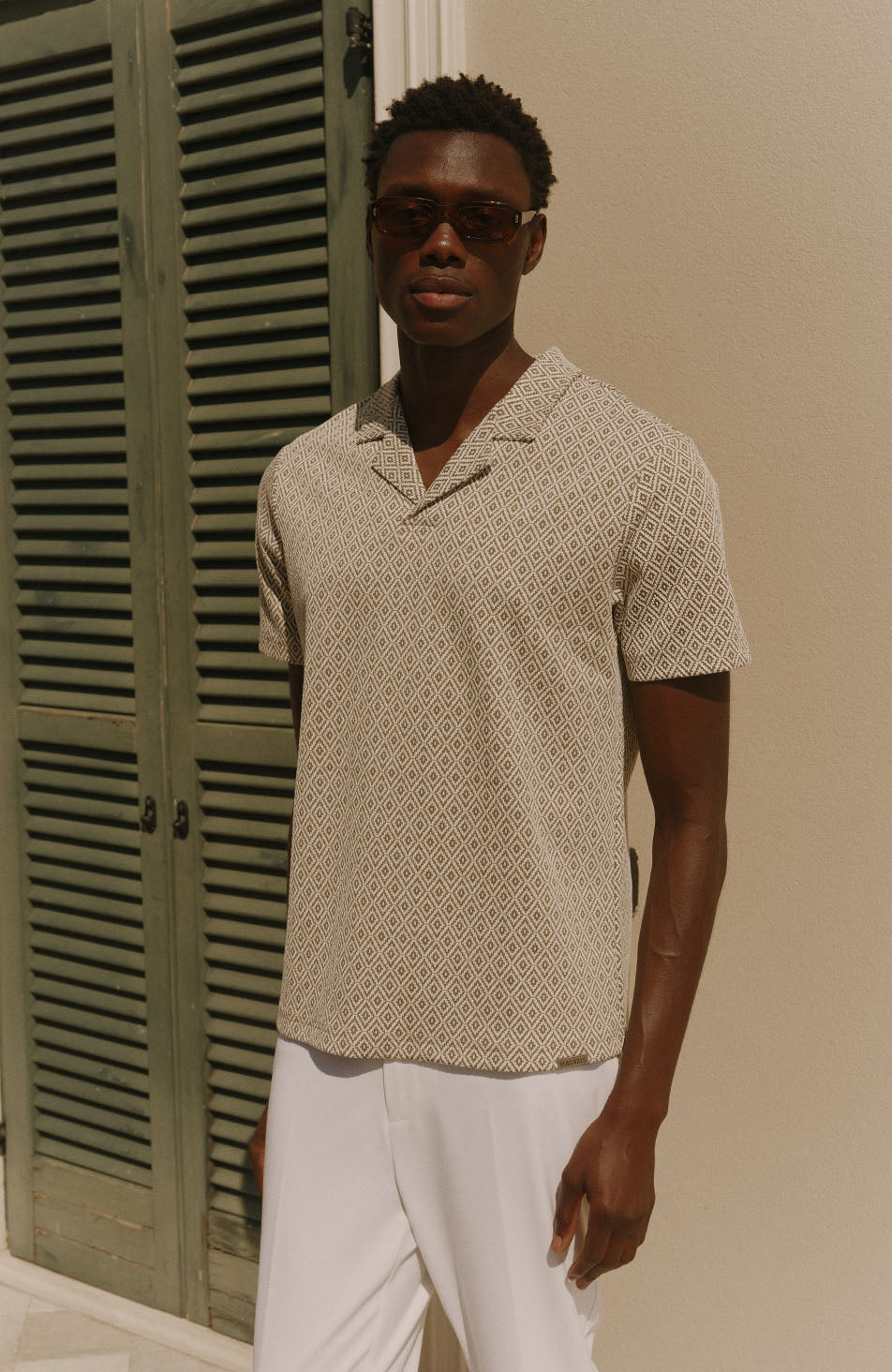 Piero Slim Geo Polo in Beige