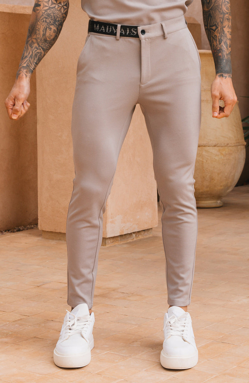 Signature Trousers with Half Belt in Monaco Beige