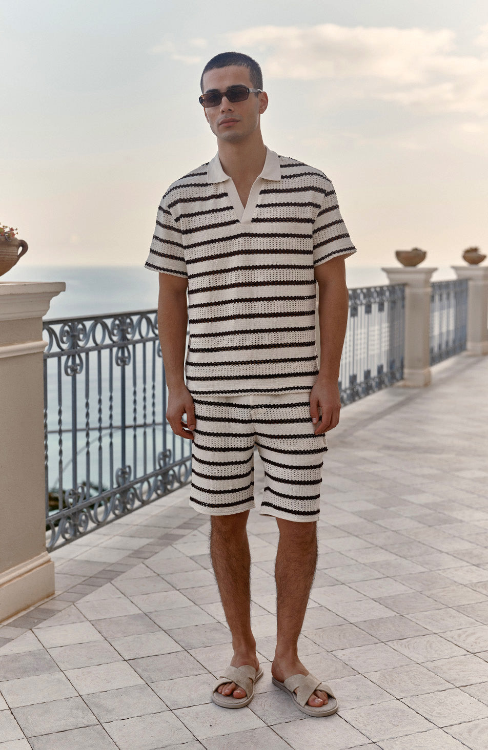 Romano Stripe Shorts in Beige and Brown