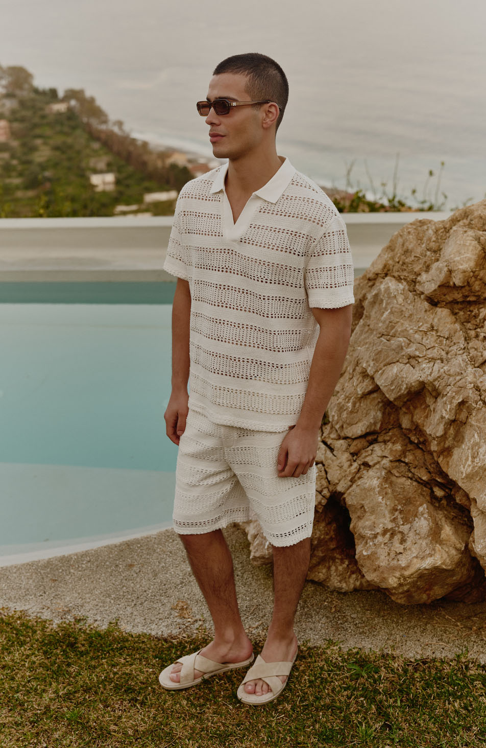 Romano Stripe Polo in White