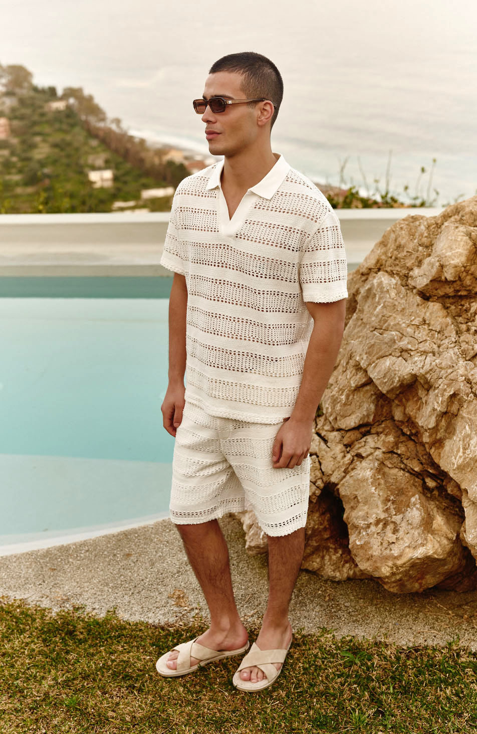 Romano Stripe Polo in White