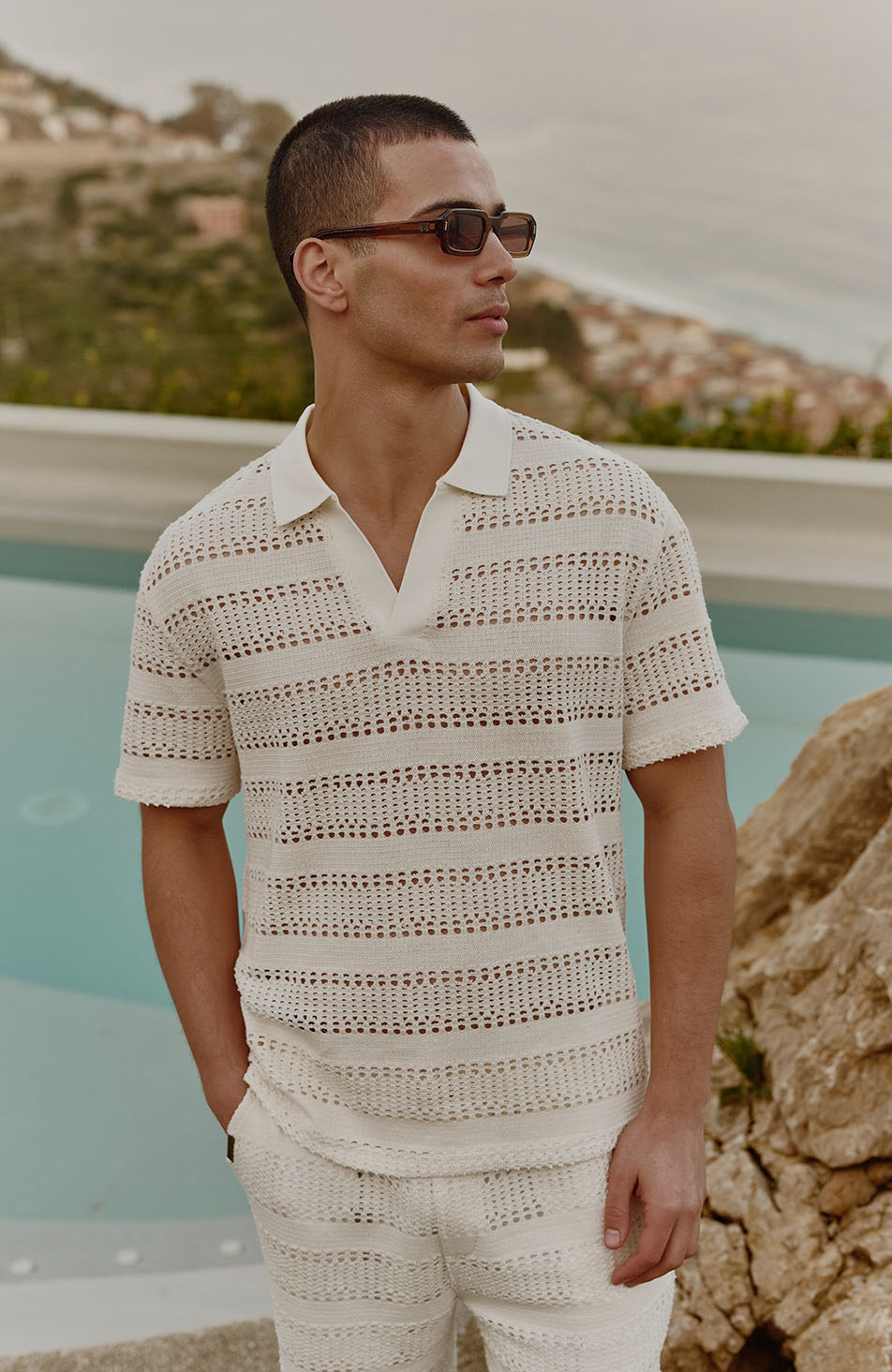Romano Stripe Polo in White
