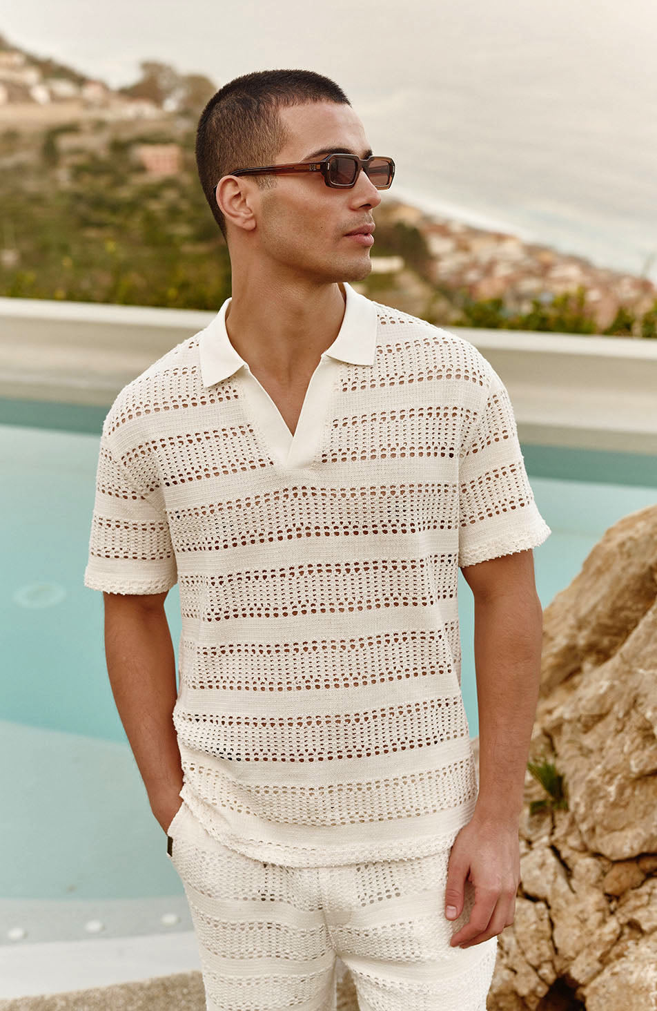 Romano Stripe Polo in White