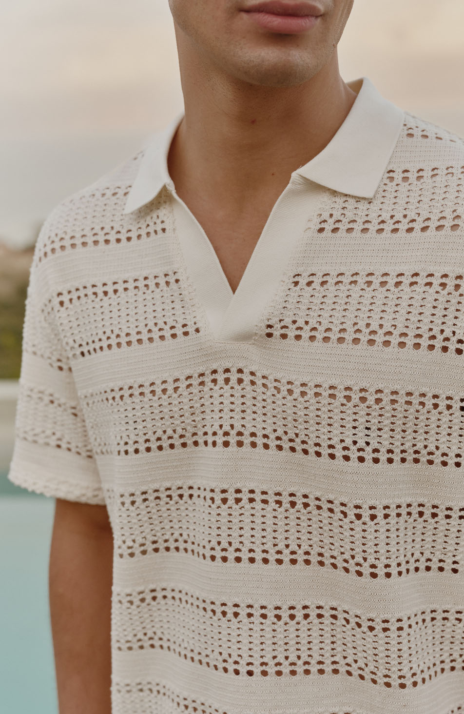 Romano Stripe Polo in White
