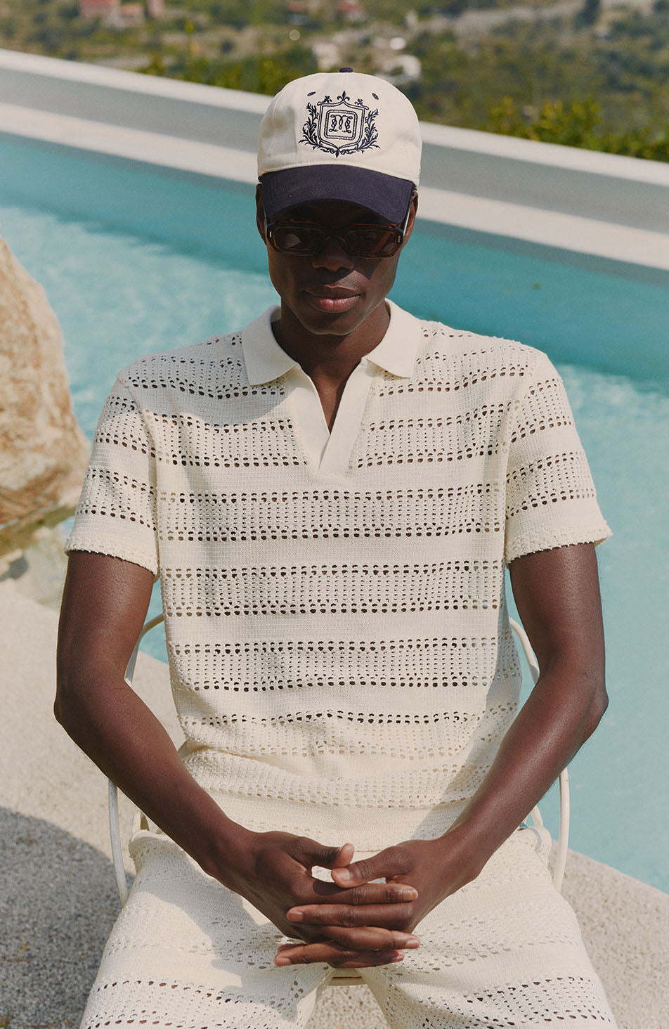 Romano Stripe Polo in White