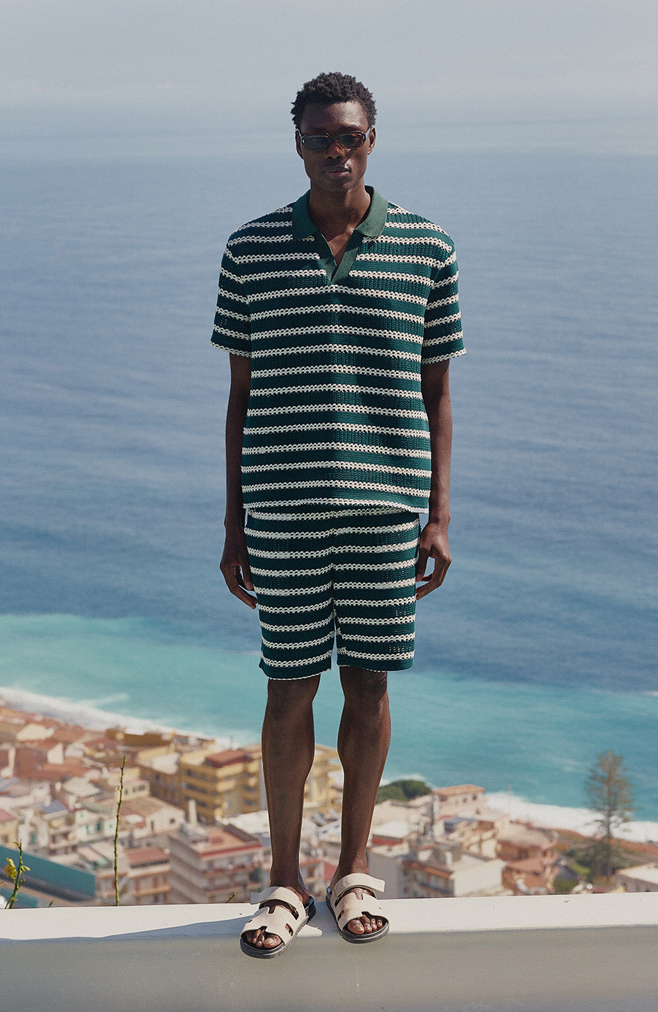 Romano Boxy Stripe Polo in Green