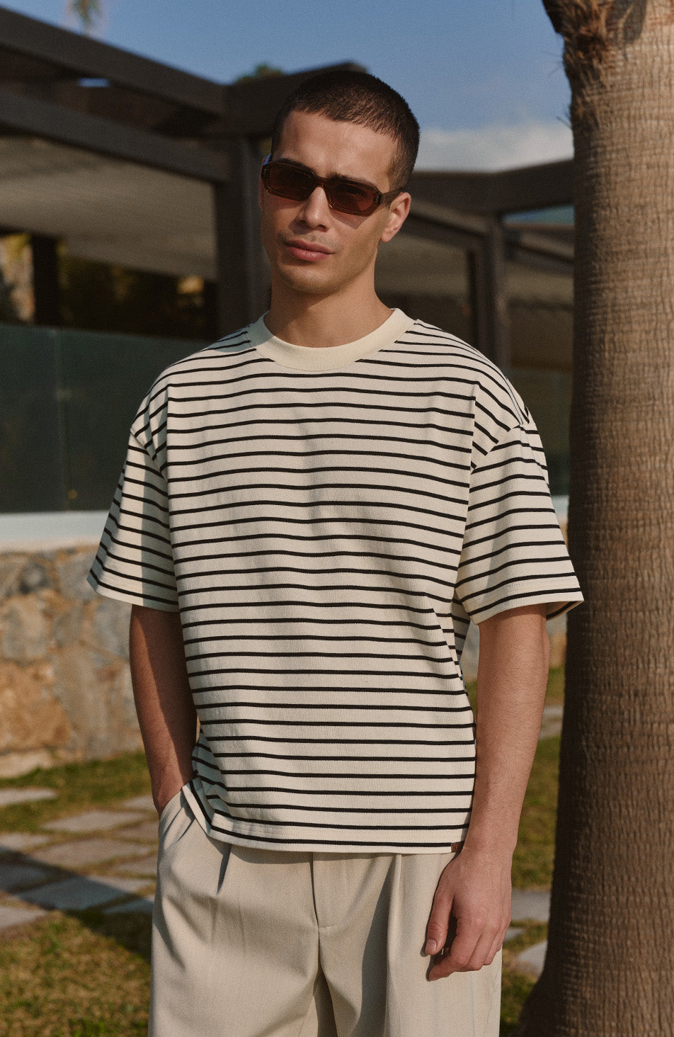 Milano Boxy Stripe Tee in Cream and Black