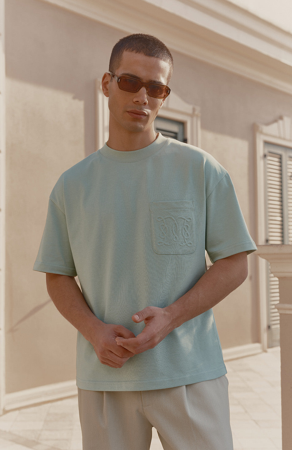 Embossed Monogram Pocket T-Shirt in Mint