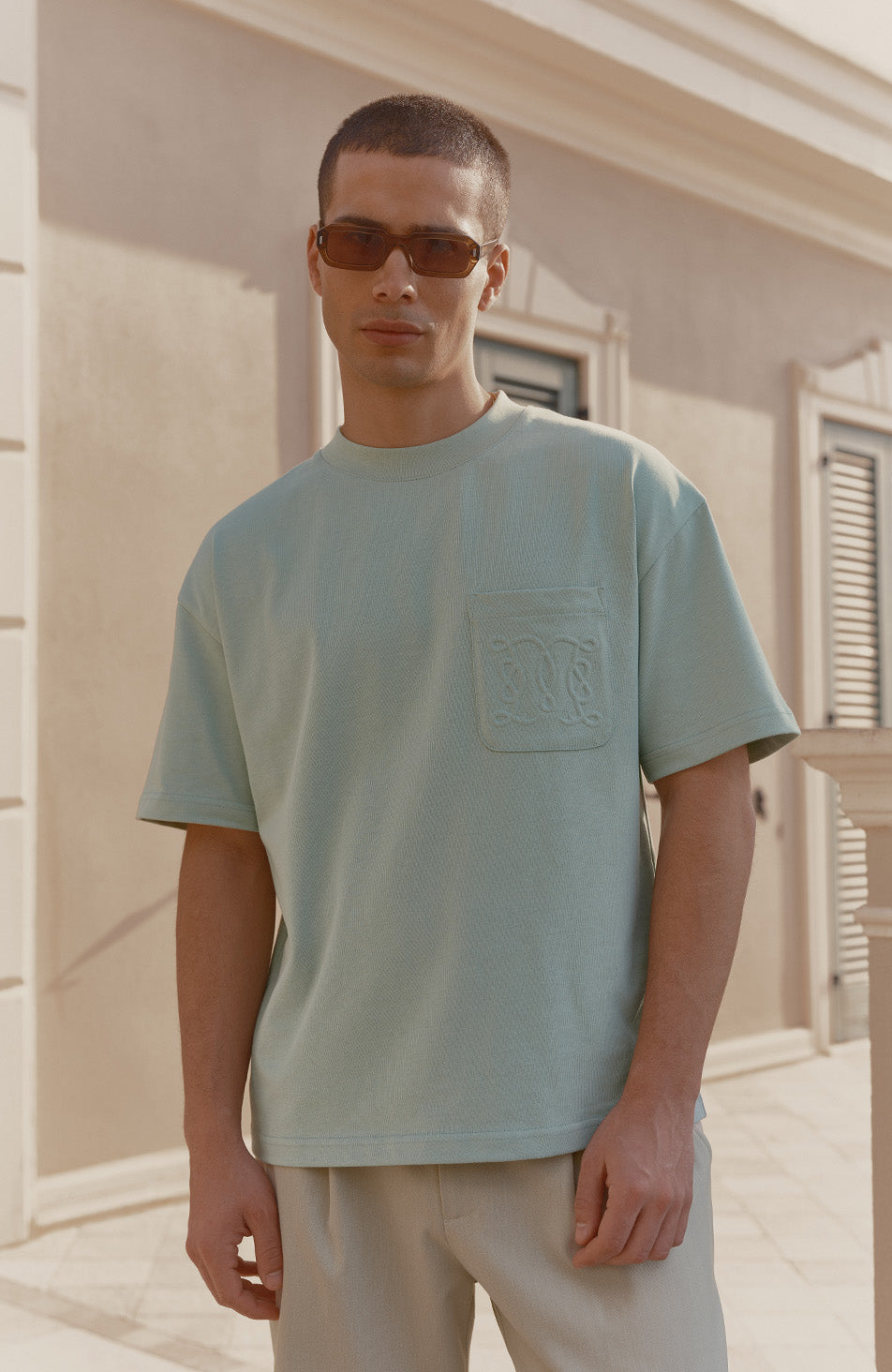 Embossed Monogram Pocket T-Shirt in Mint