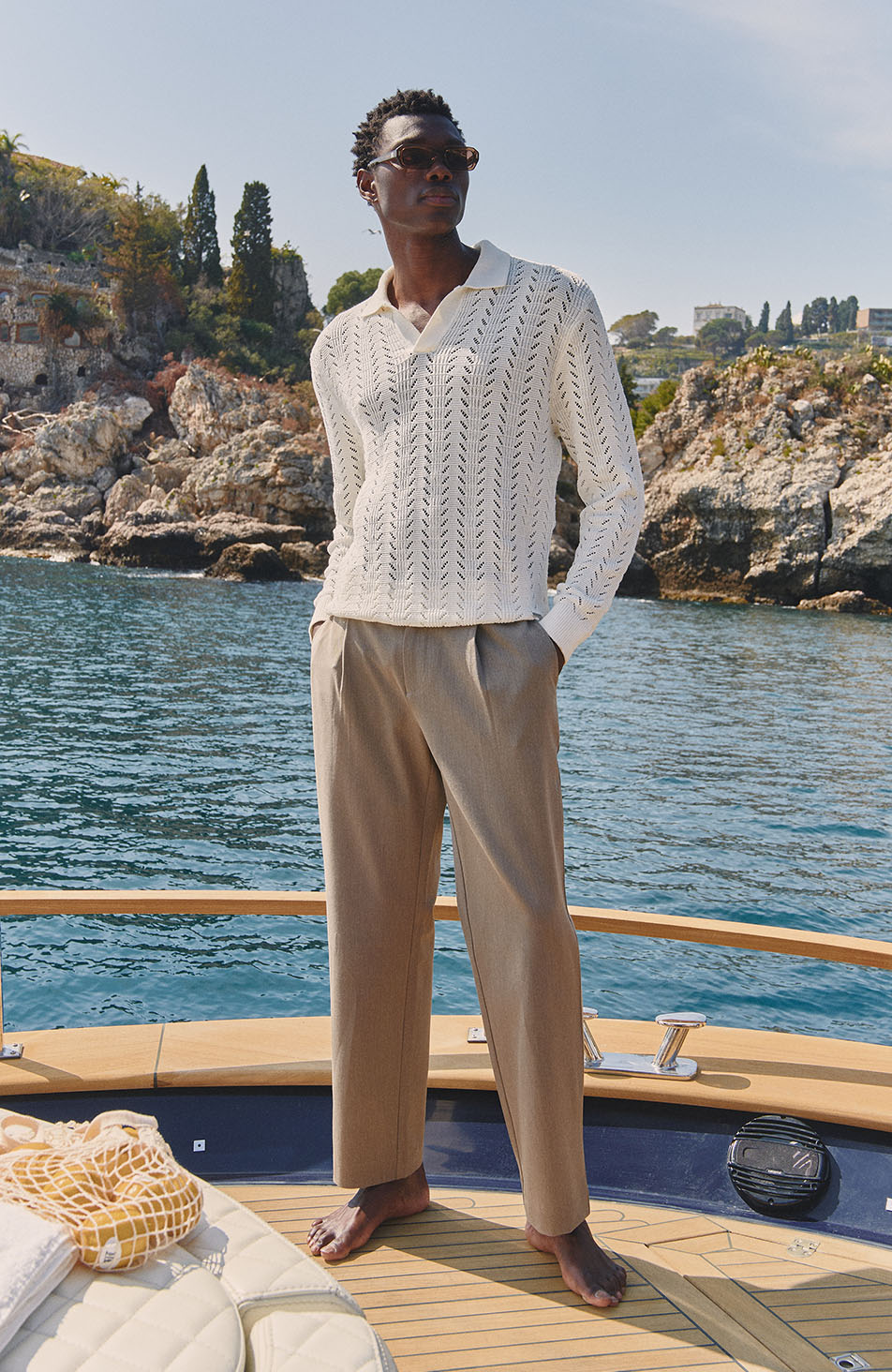 Capri Long Sleeve Pointelle Polo in Cream