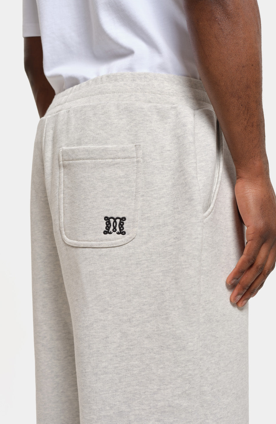 Embroidered Monogram Wide Leg Joggers in Grey Marl