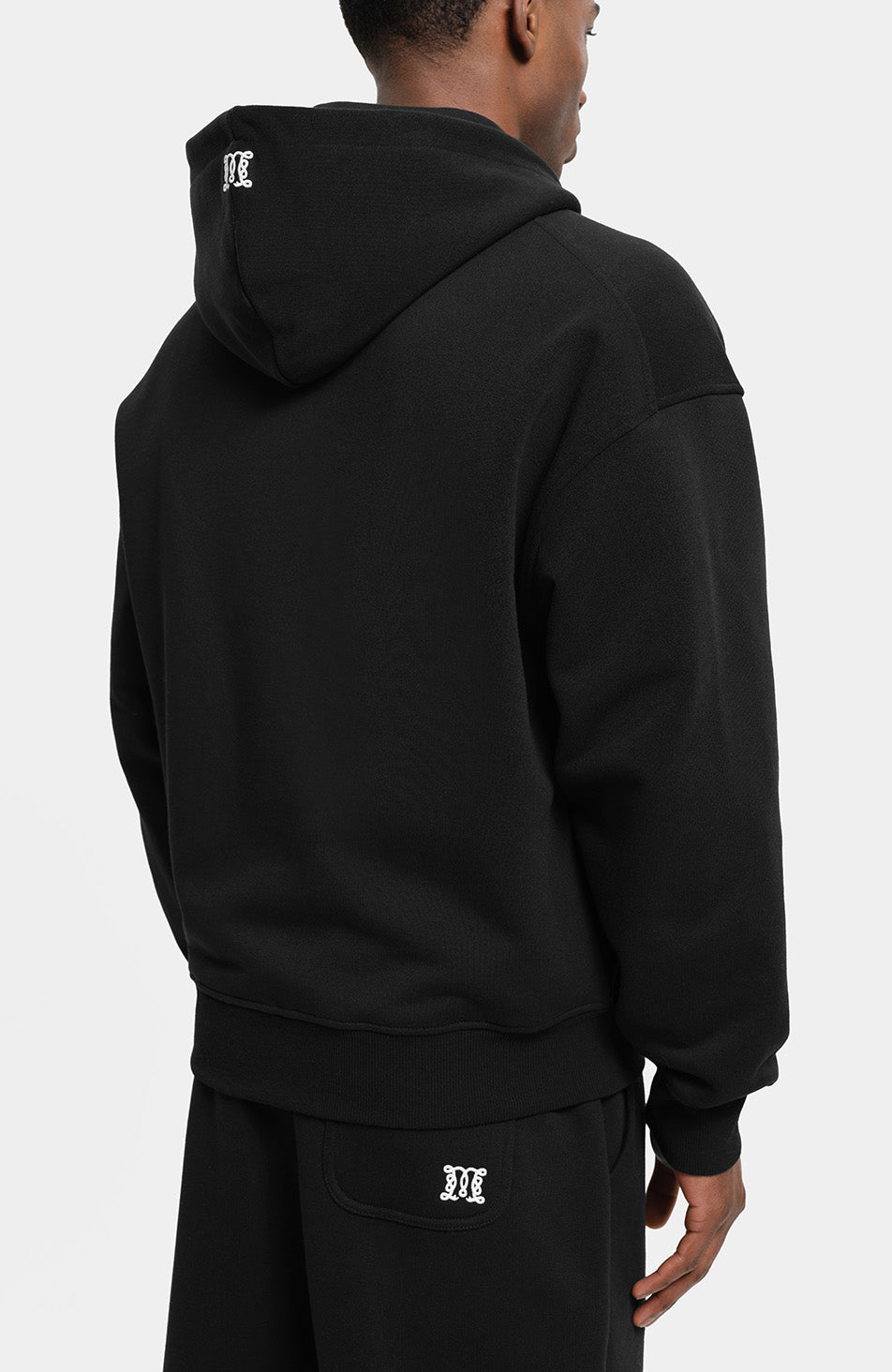 Embroidered Monogram Zip Through Hoodie in Black