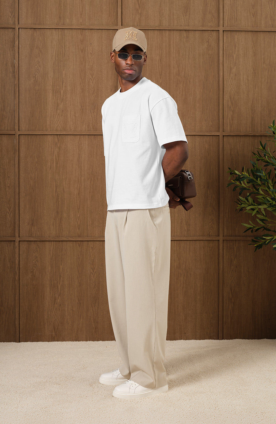 Monogram Trucker Cap in Beige