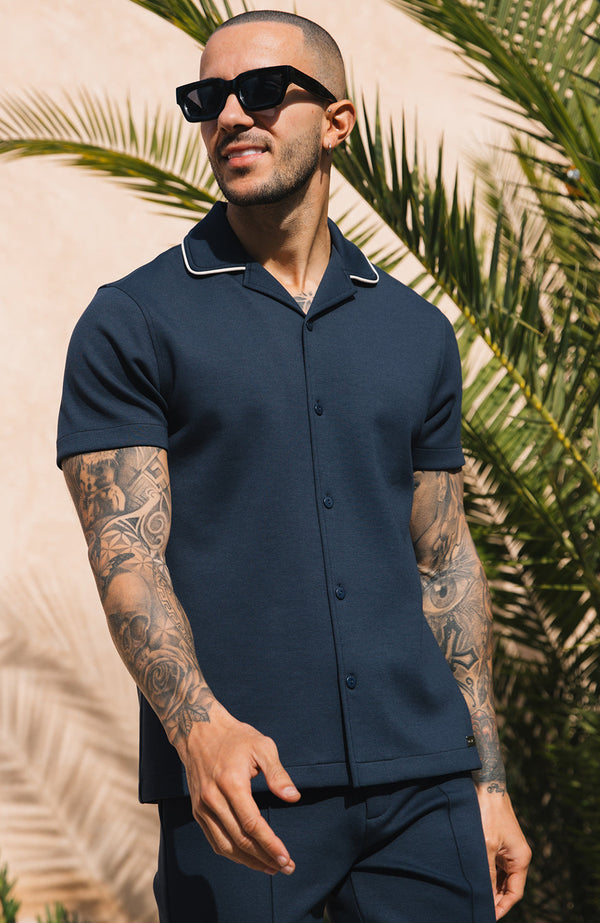 Lowell Luxe Piping Shirt in Navy