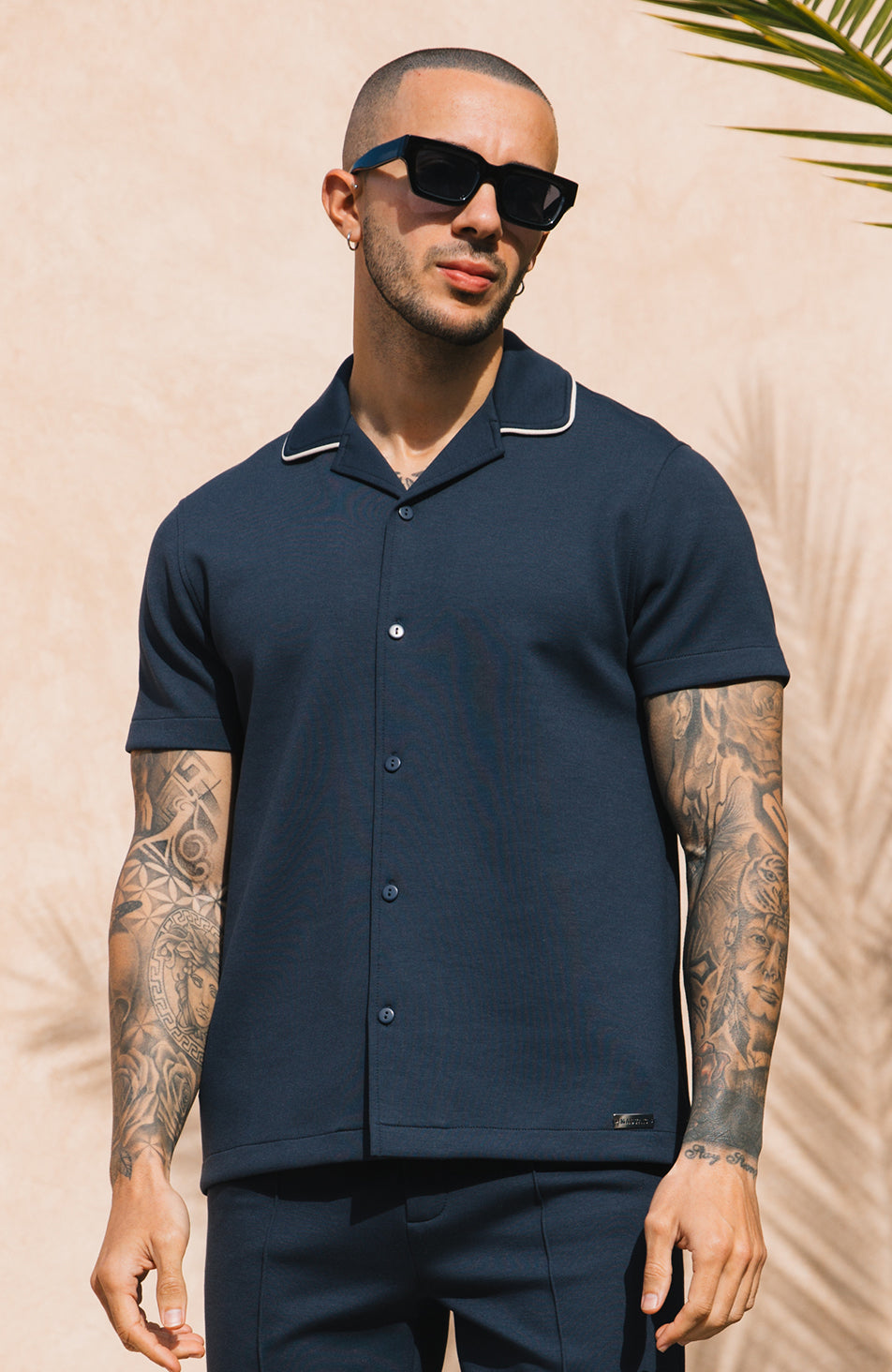 Lowell Luxe Piping Shirt in Navy