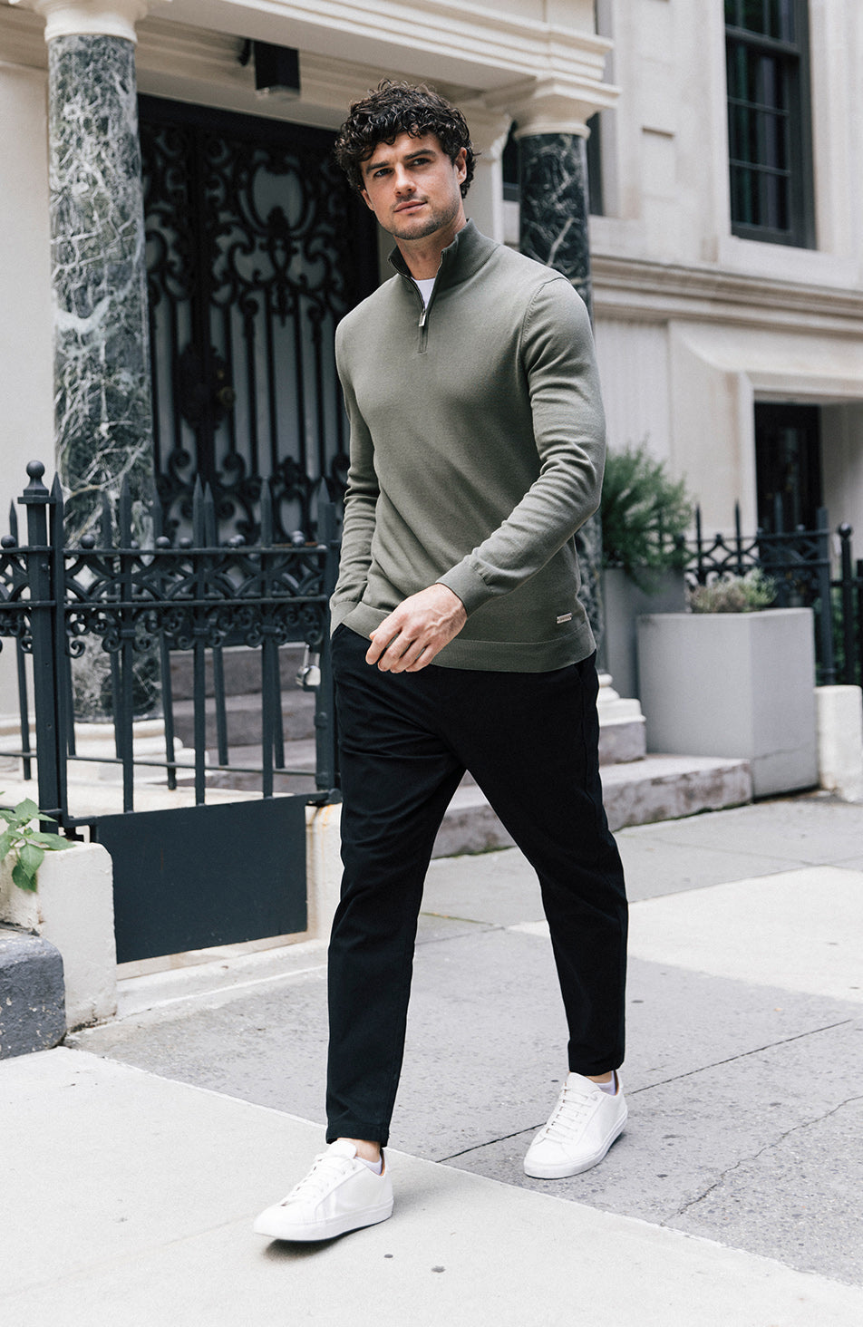 Canarsie Slim Knit Zip Jumper in Khaki