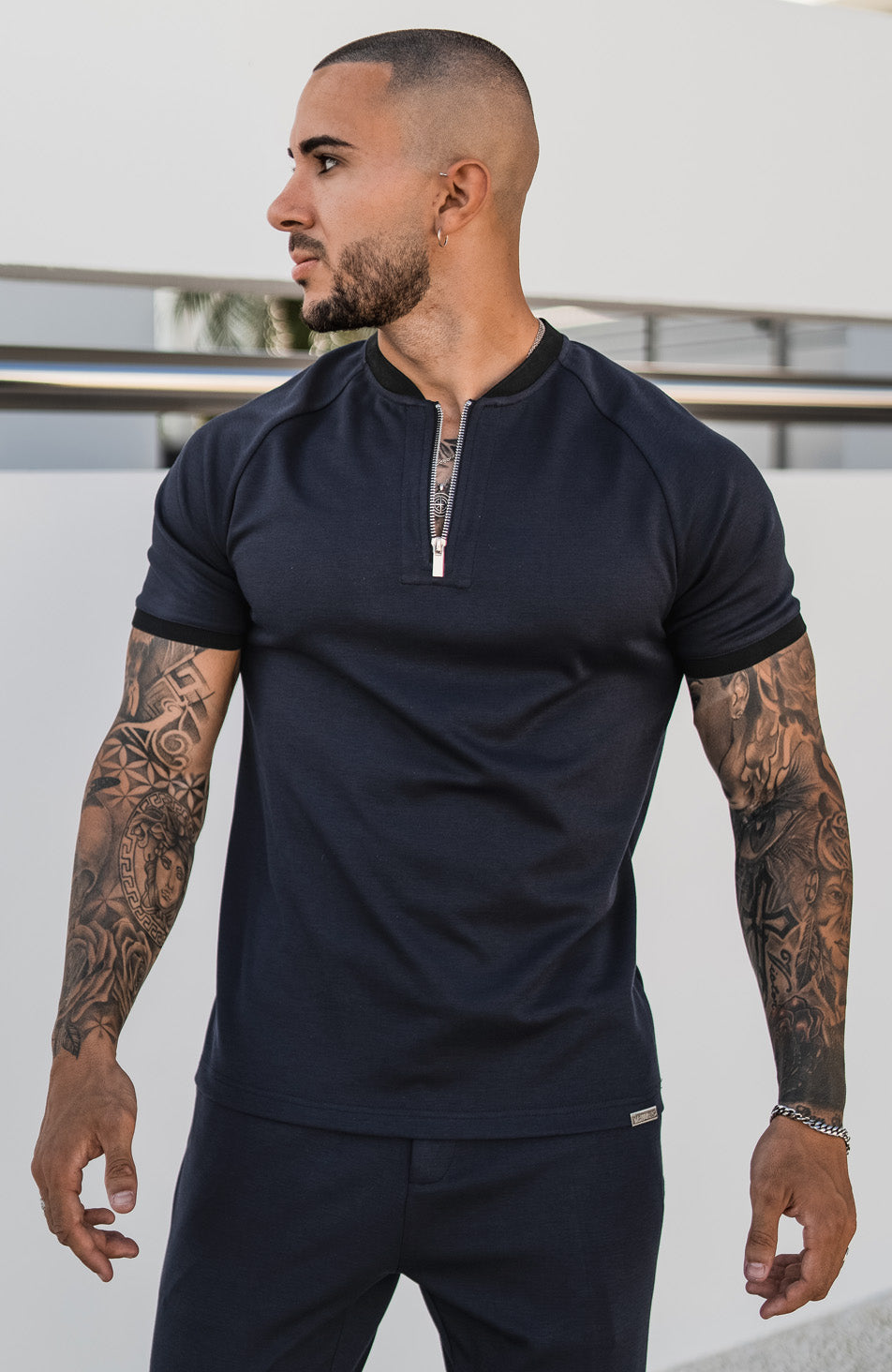 Renato Premium Zip Tee in Navy