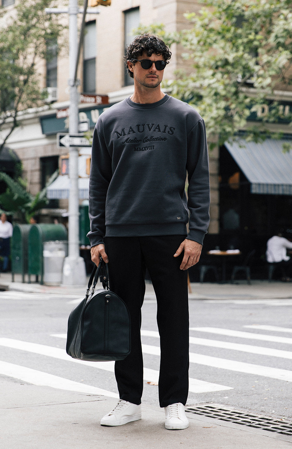 Ricamo Regular Logo Crew Sweatshirt in Slate