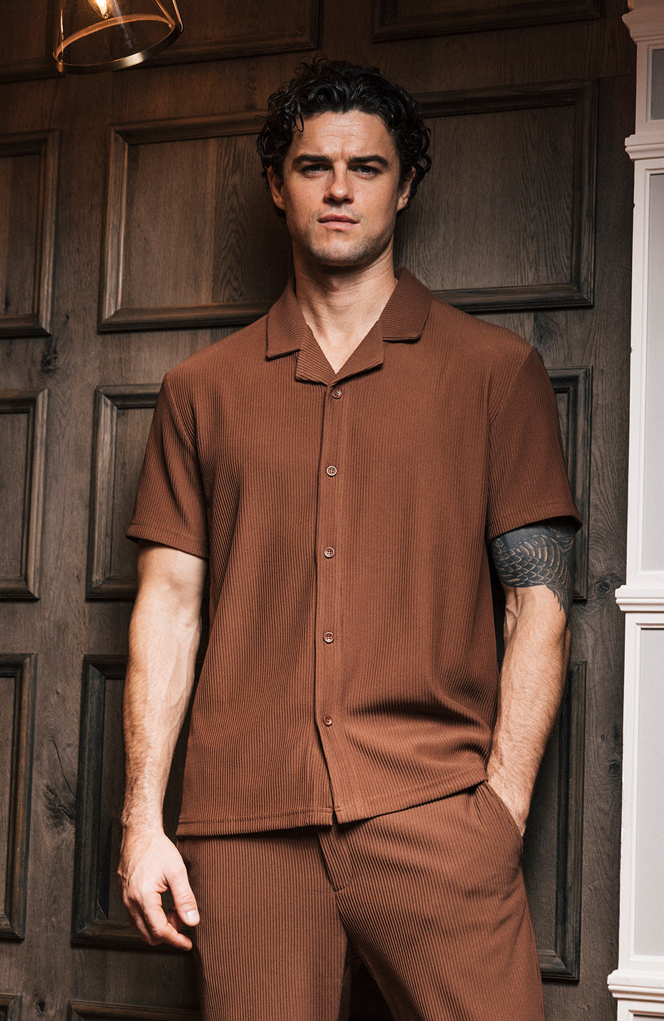 Rustique Oversized Luxe Rib Revere Shirt in Rust