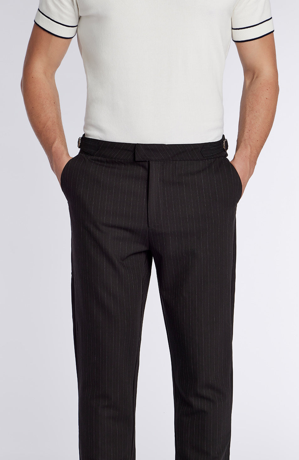 Savile Slim Pinstripe Chino Trousers in Black