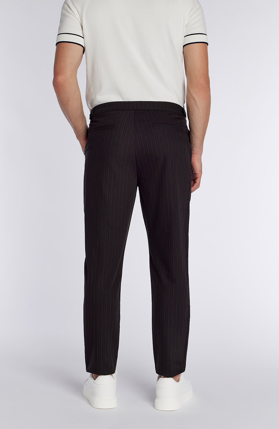 Savile Slim Pinstripe Chino Trousers in Black