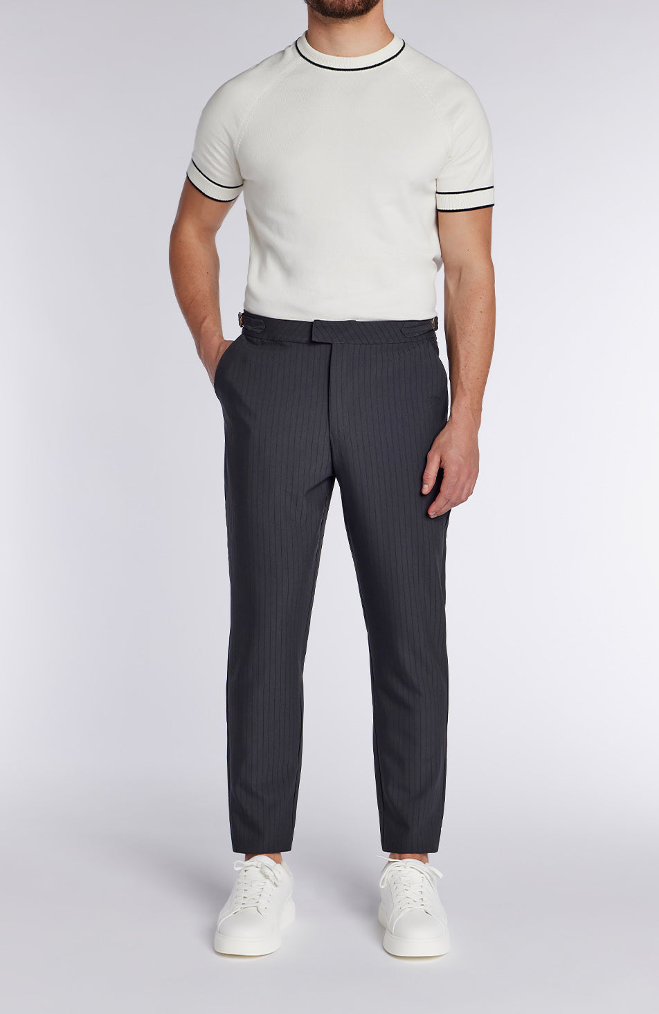 Savile Slim Pinstripe Chino Trousers in Blue