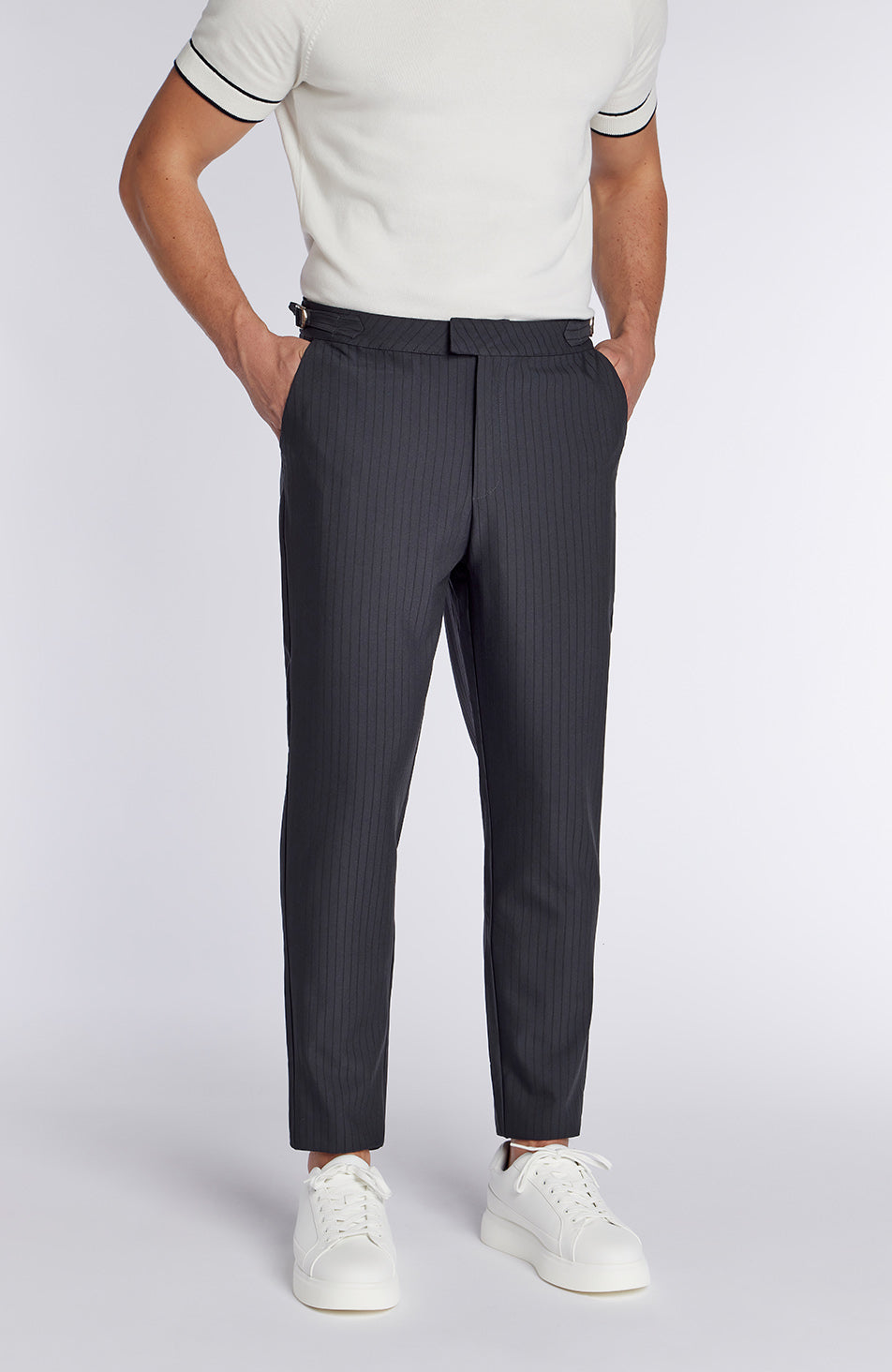 Savile Slim Pinstripe Chino Trousers in Blue