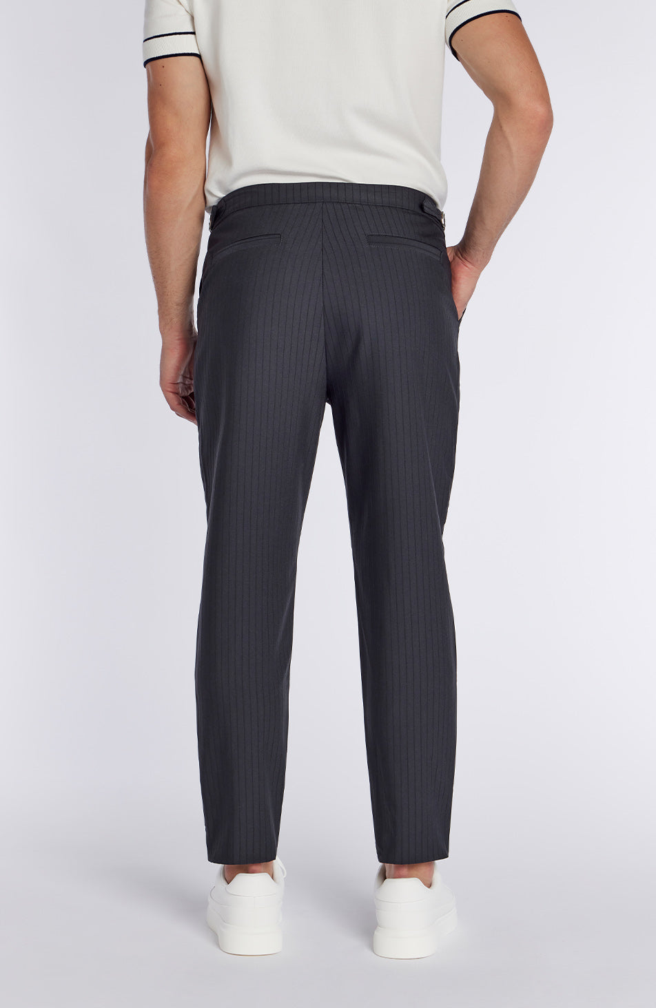 Savile Slim Pinstripe Chino Trousers in Blue