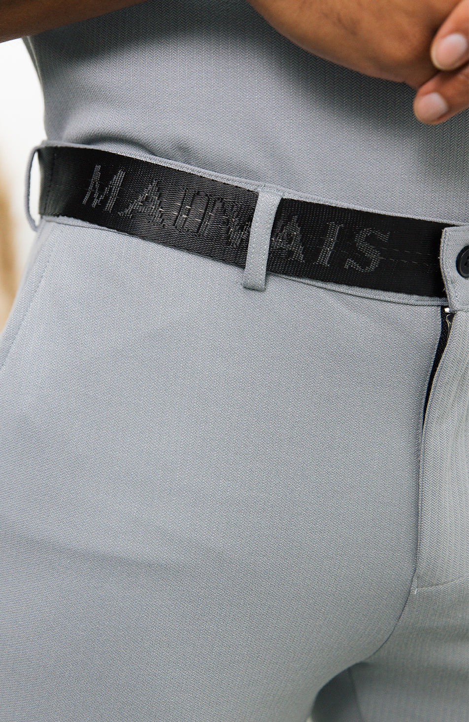Signature Trousers with Half Belt in Ice Blue