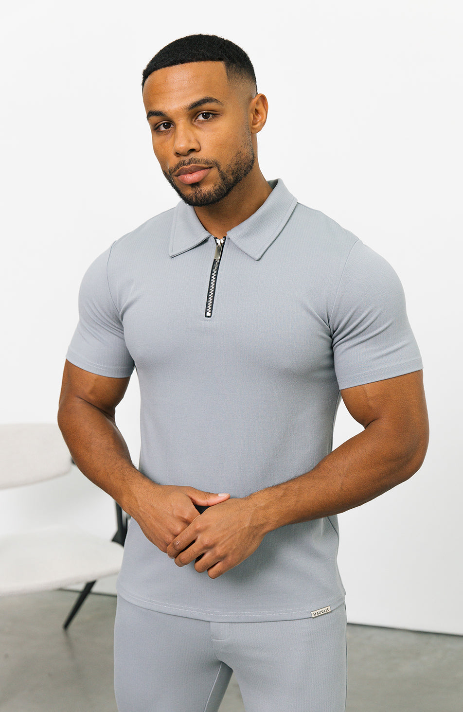 Signature Zip Polo in Ice Blue