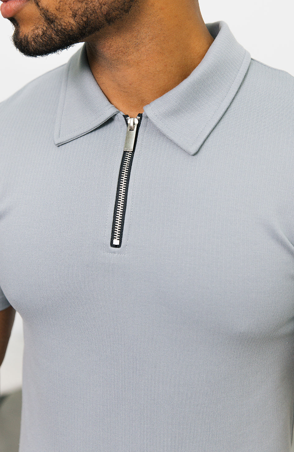 Signature Zip Polo in Ice Blue