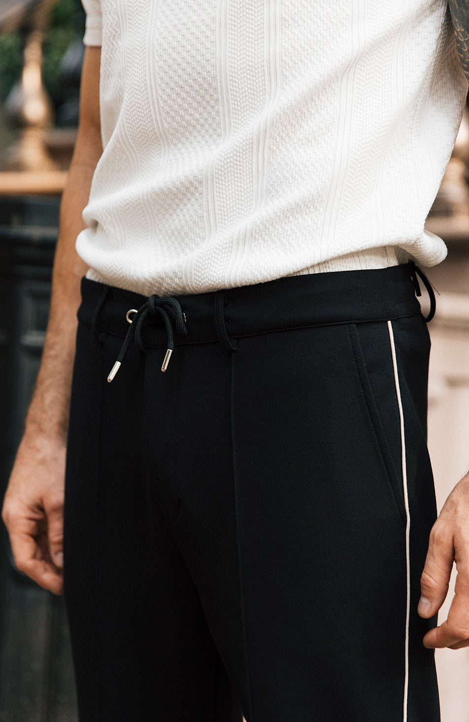 Lowell Slim Piping Trousers in Black