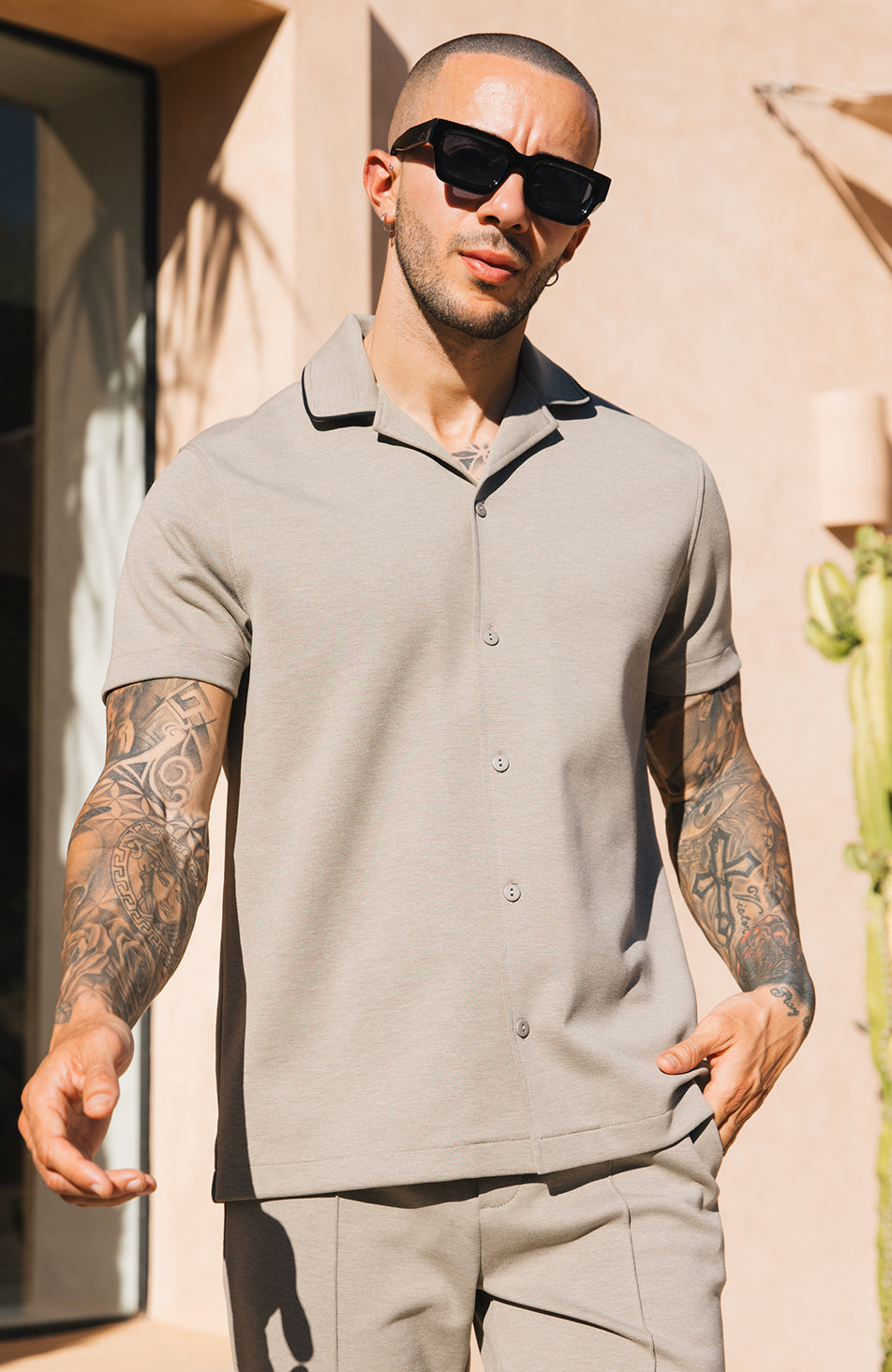 Lowell Luxe Piping Shirt in Stone