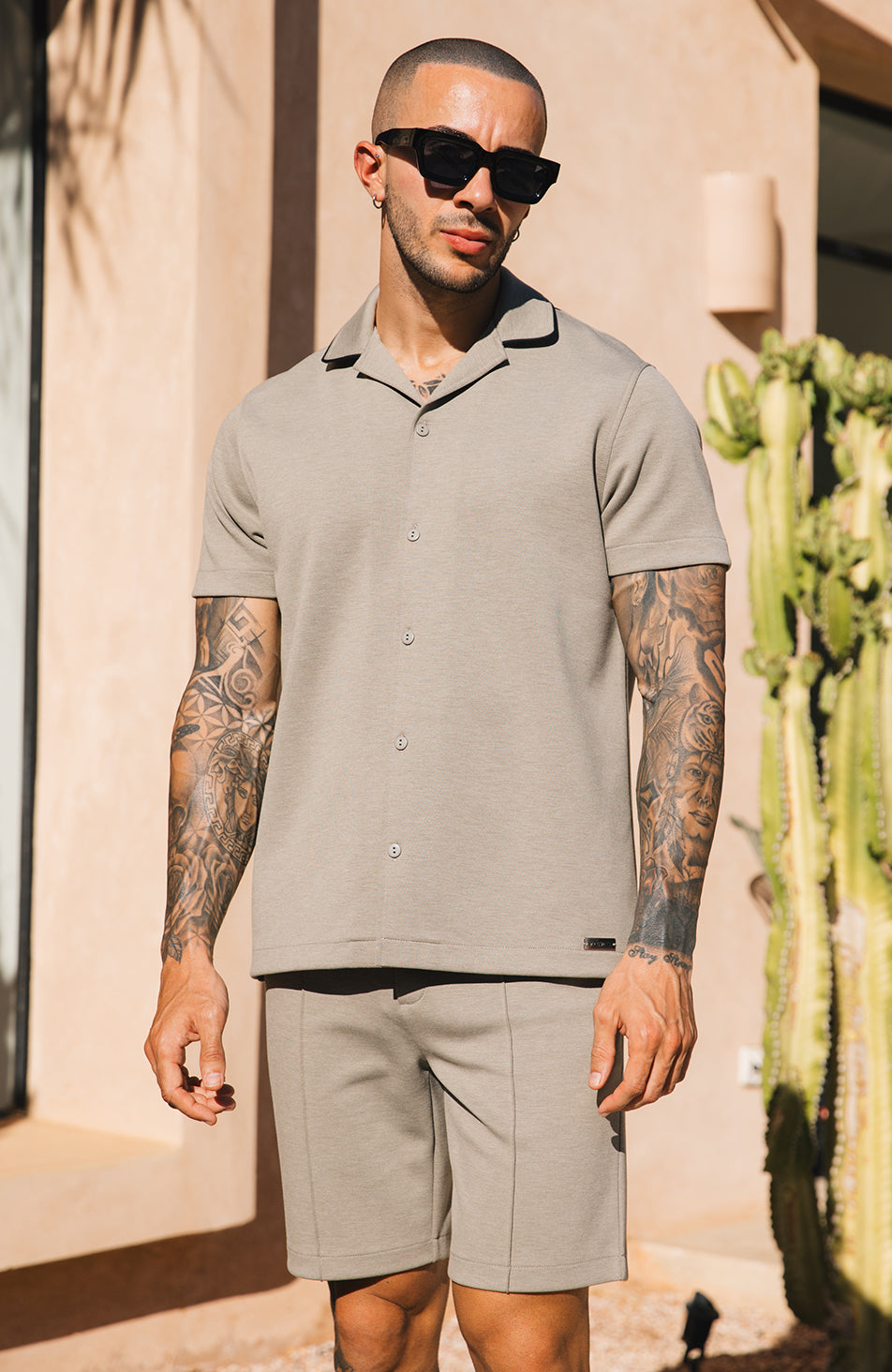 Lowell Luxe Piping Shirt in Stone