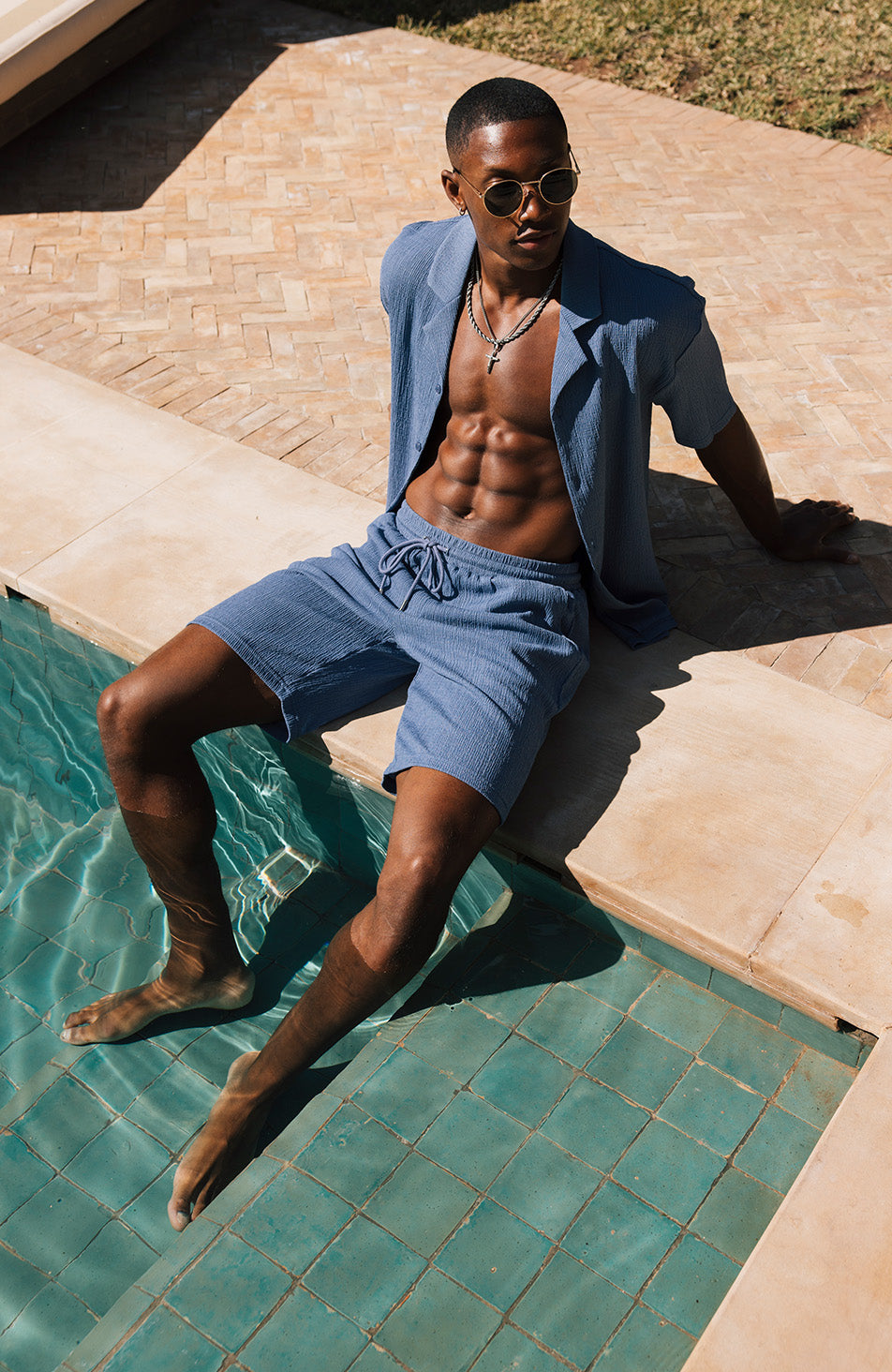 Eivissa Slim Stretch Shorts in Storm Blue