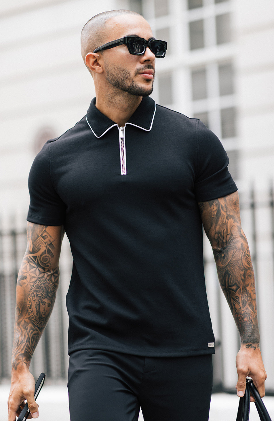 Signature Slim Tipping Polo in Black