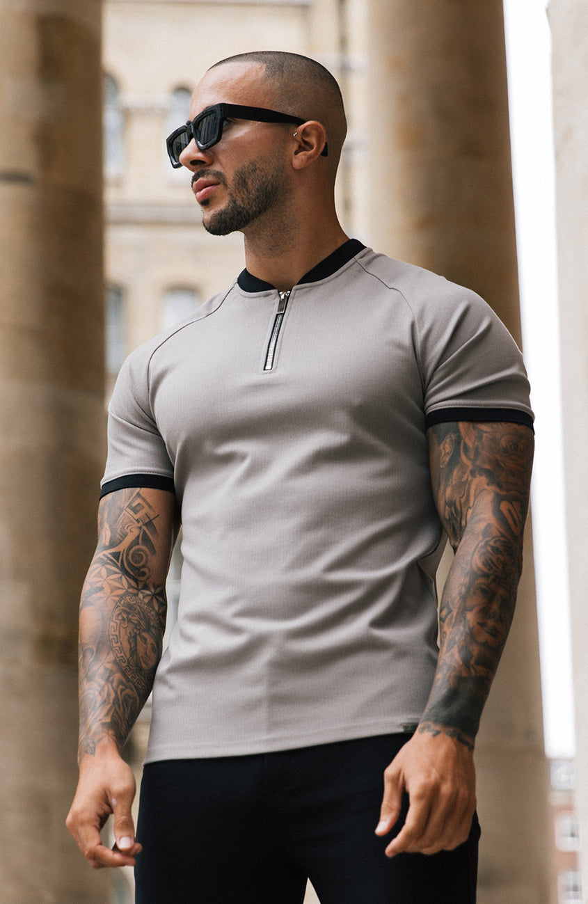 Signature Zip Tee in Monaco Beige