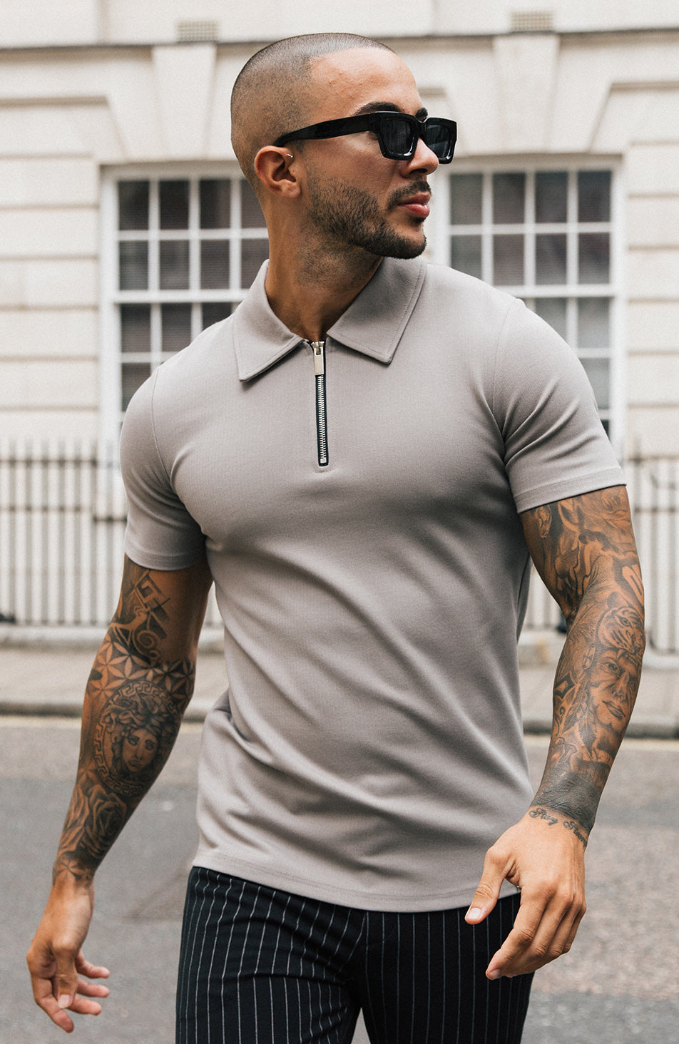 Signature Zip Polo in Monaco Beige