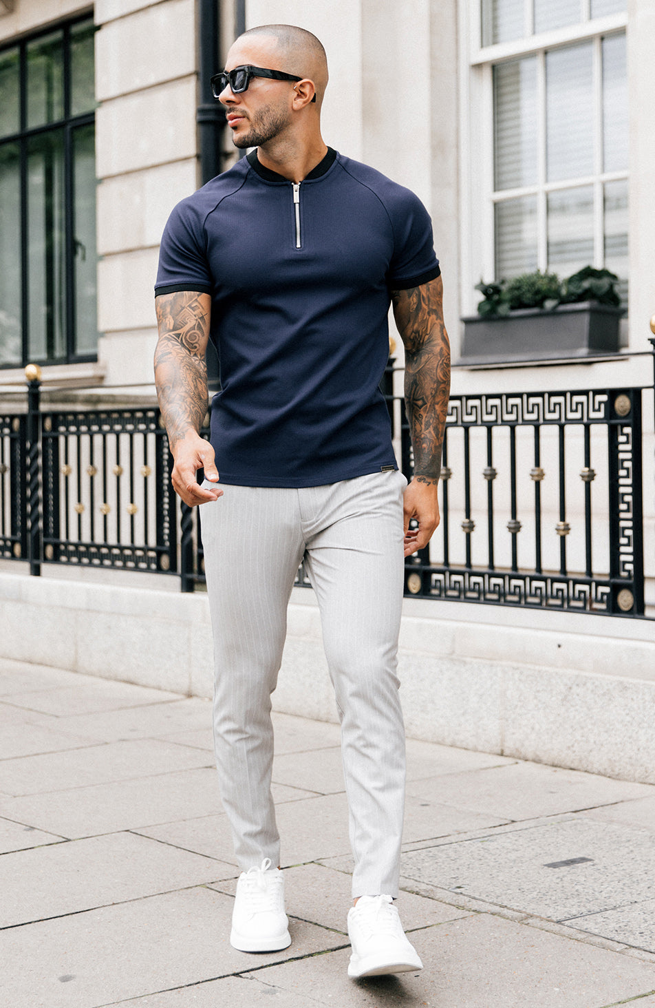 Signature Zip Tee in Navy