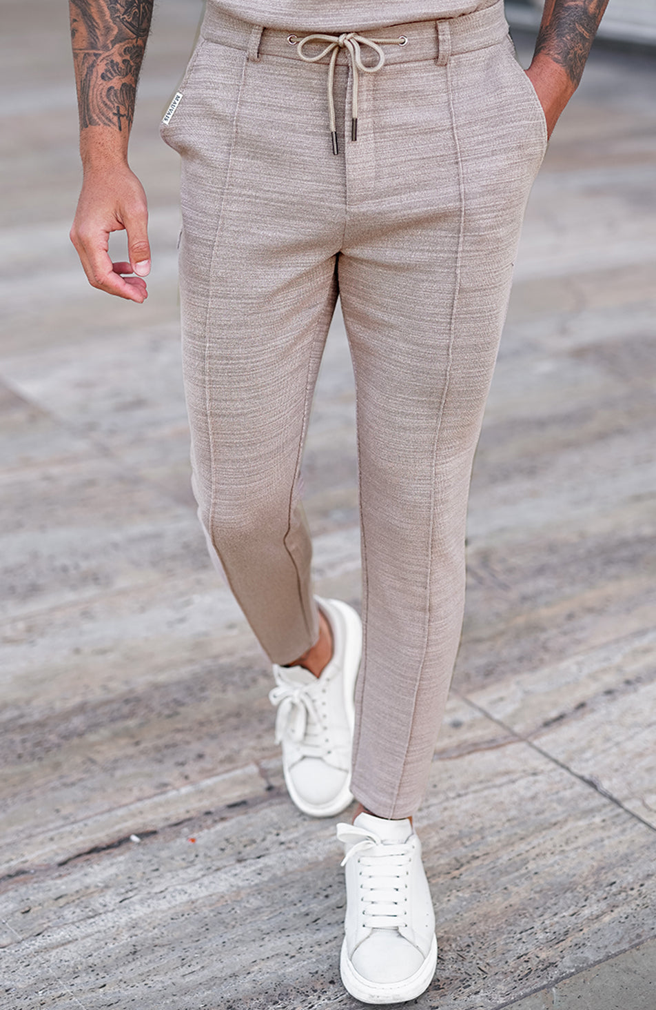 Premium Textured Pants in Taupe