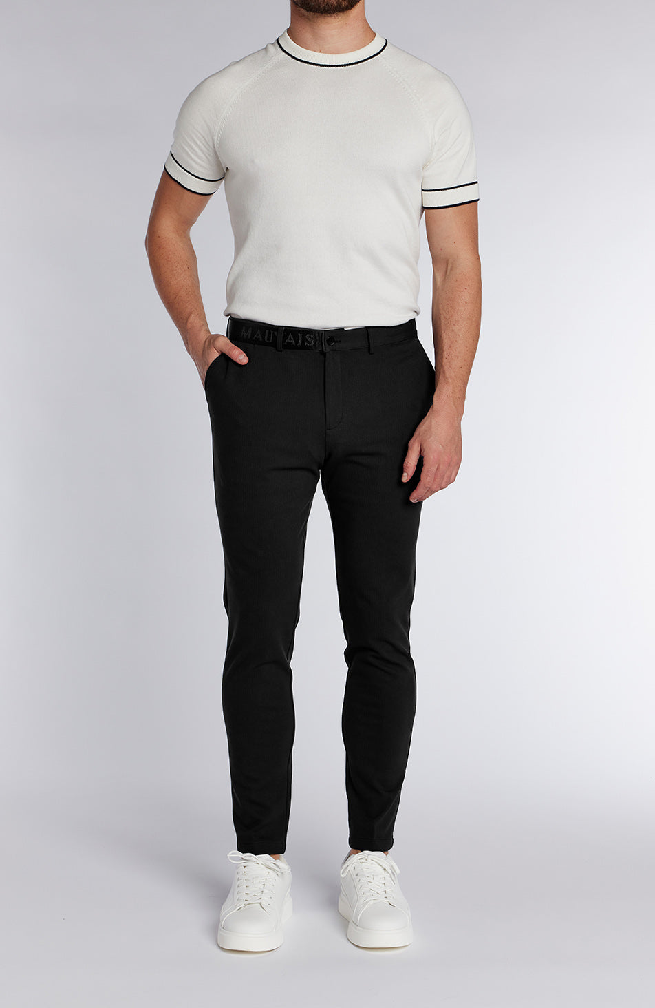 Signature Trousers With Tonal Half Belt in Black