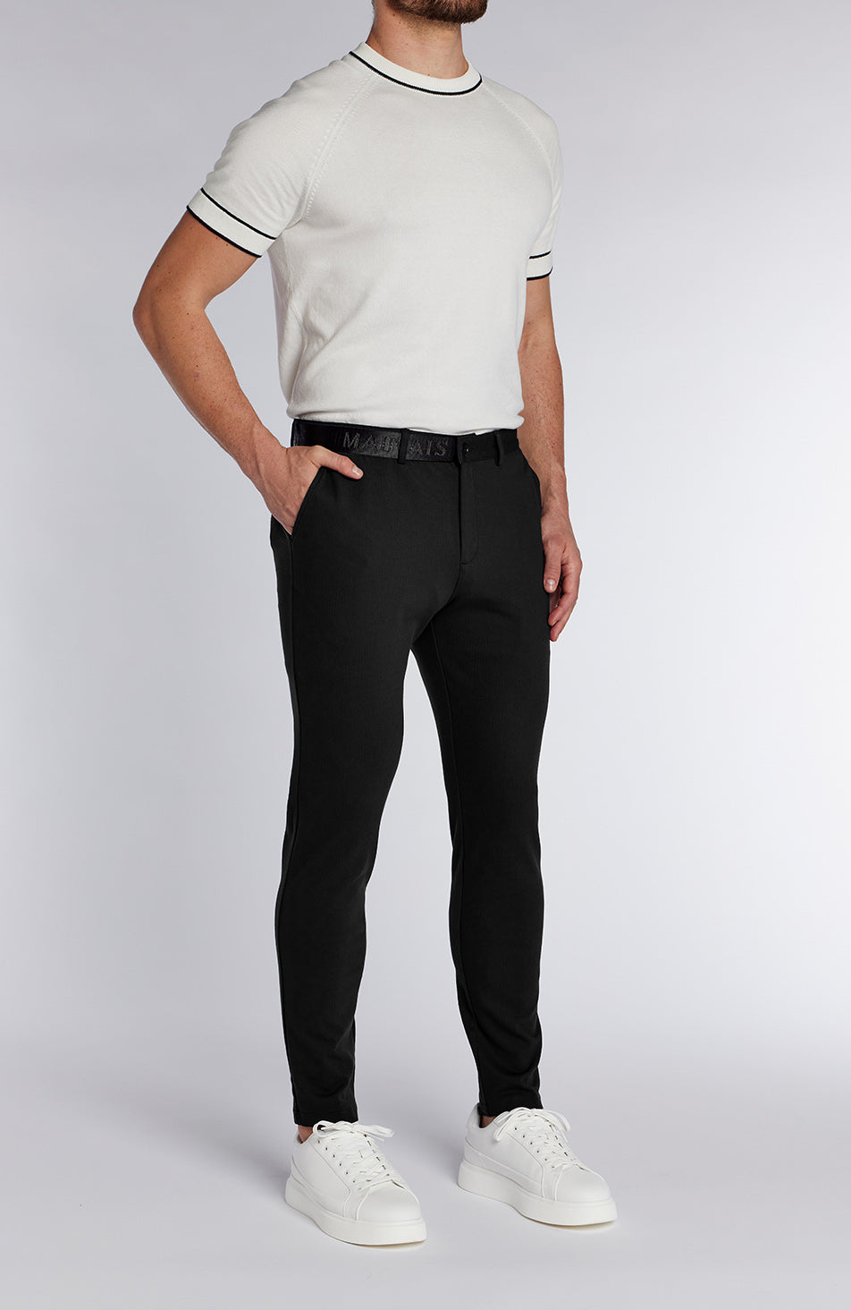 Signature Trousers With Tonal Half Belt in Black