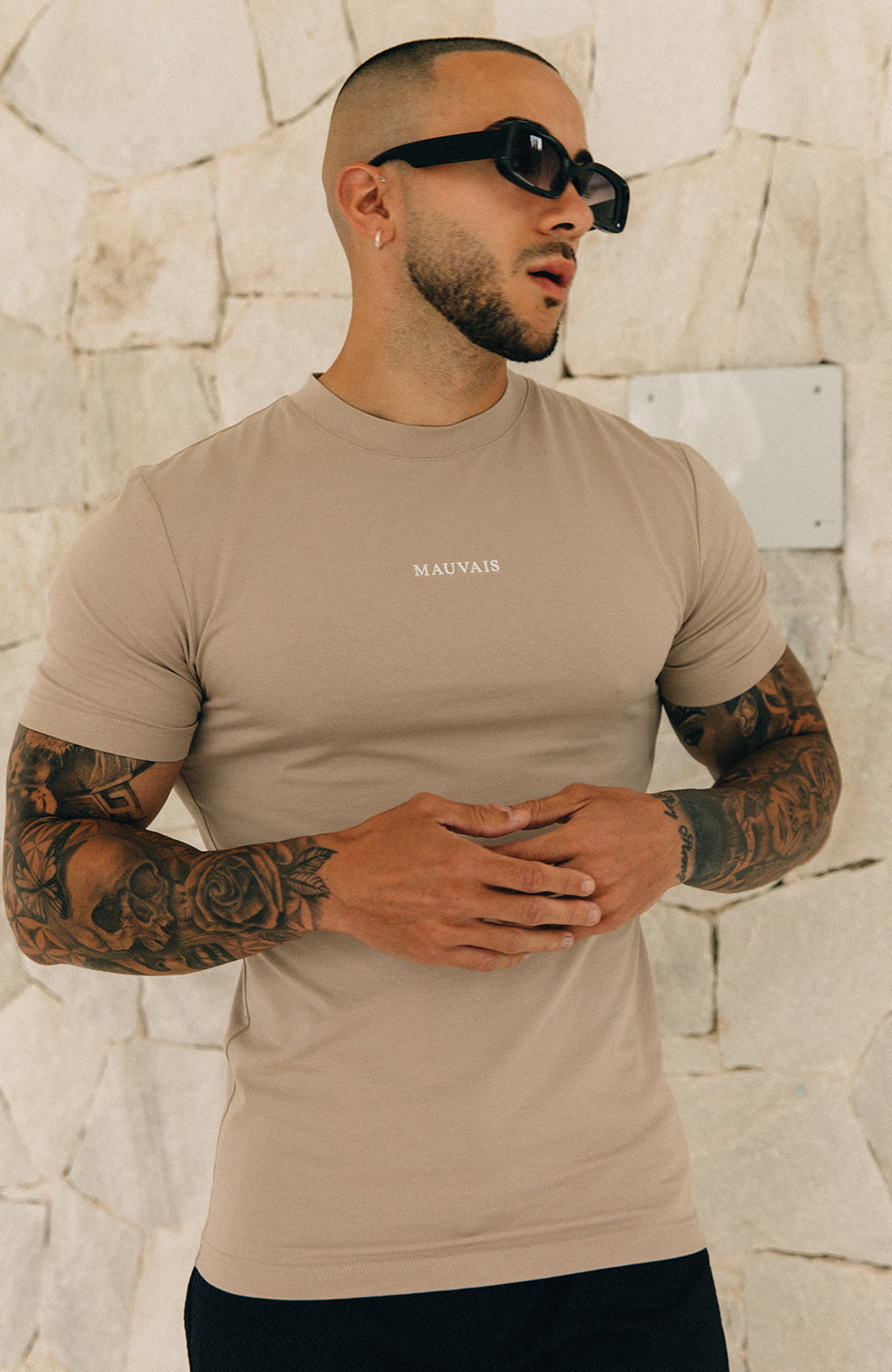 Muscle Fit Tee in Stone