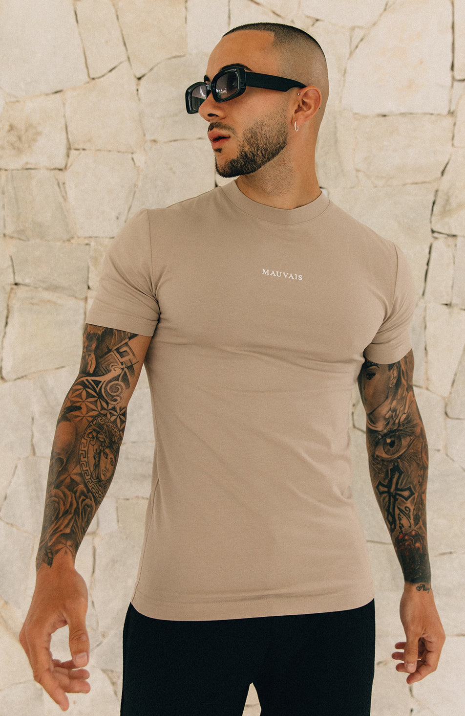 Muscle Fit Tee in Stone