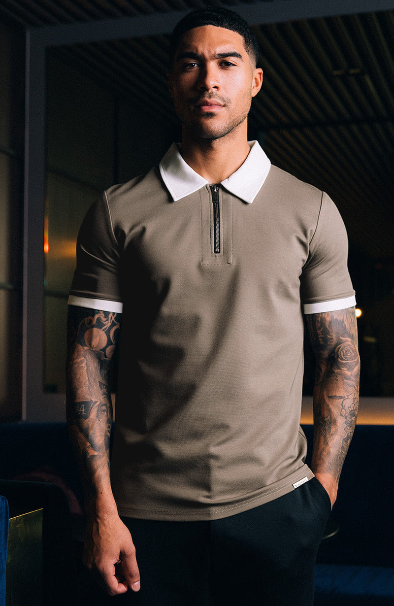 Carlo Luxe Zip Polo in Taupe