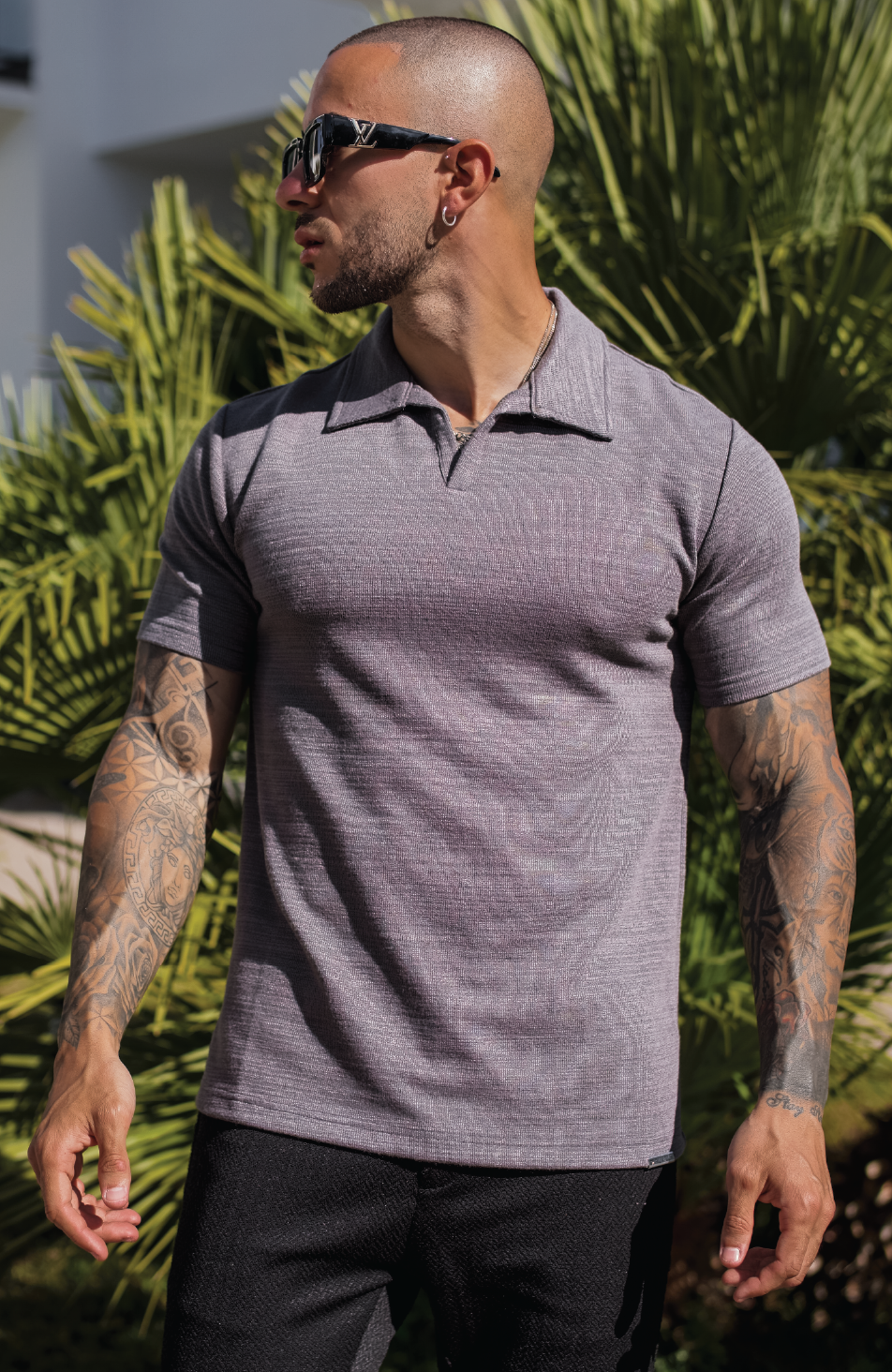 Premium Texture Revere Polo in Charcoal