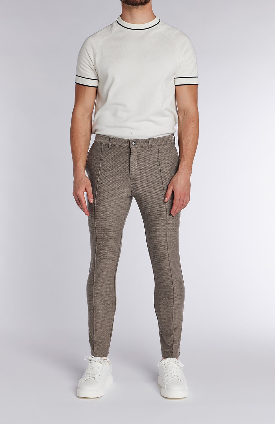 Tormore Slim Geo Textured Trousers in Taupe