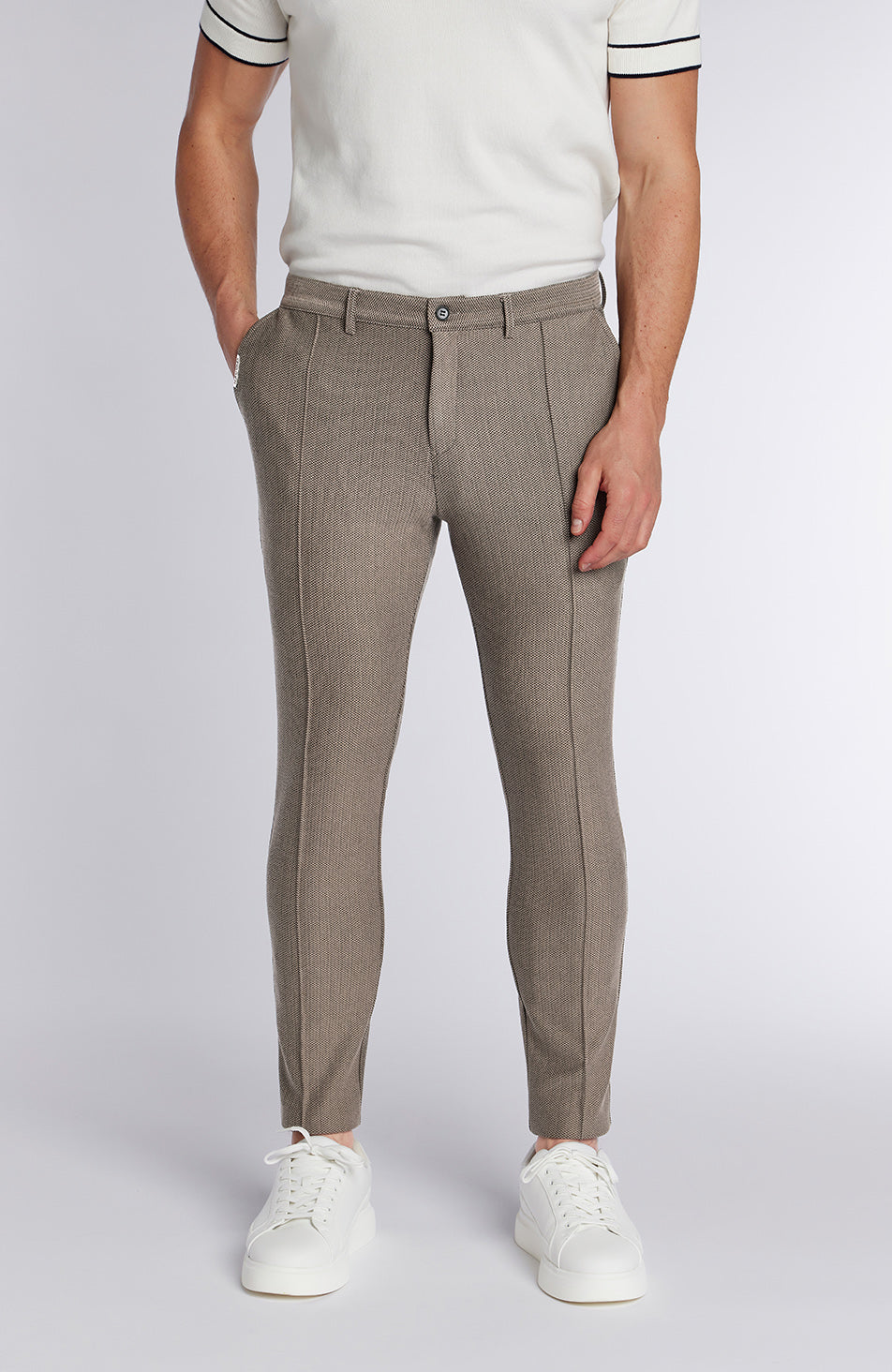 Tormore Slim Geo Textured Trousers in Taupe